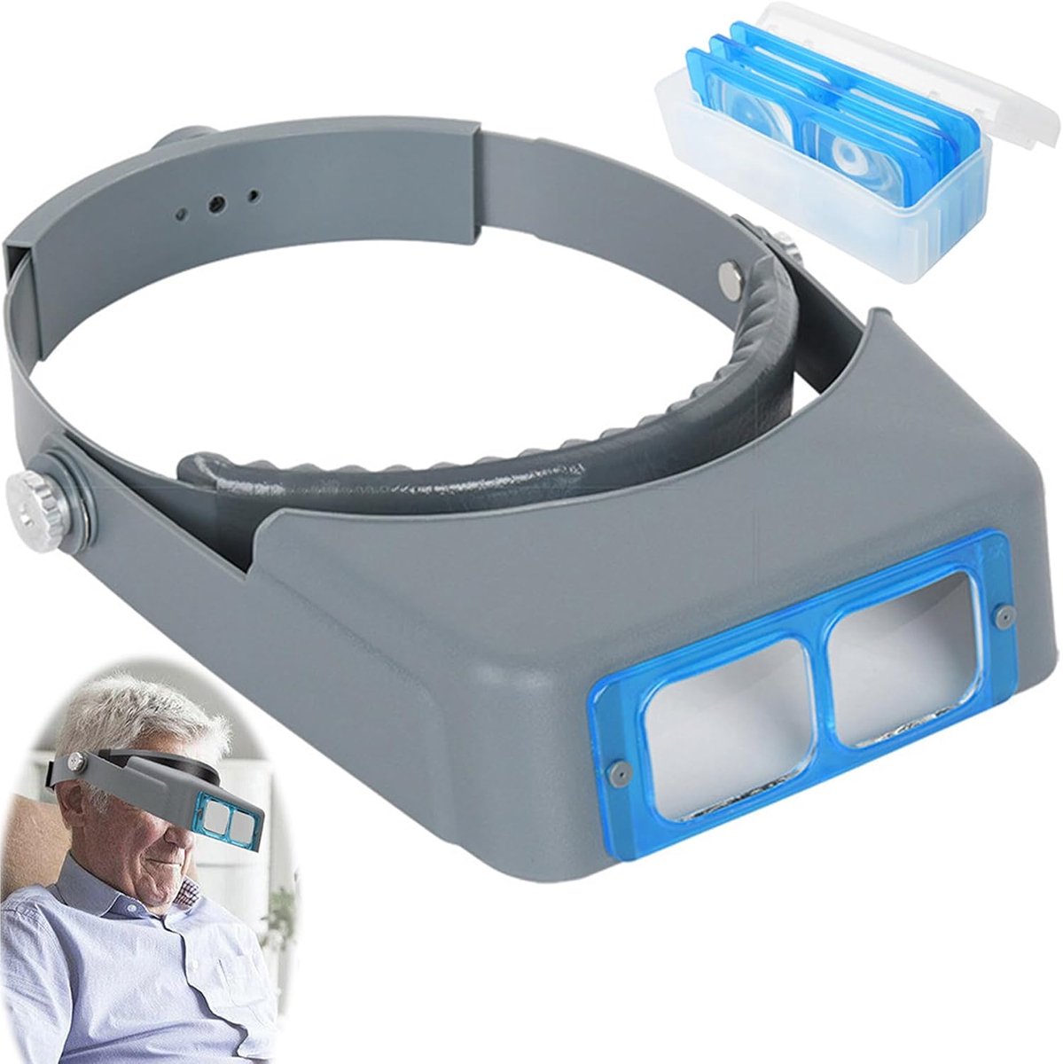 Vergrootglas, Handsfree Hoofd Mount Vergrootglas met 4 Afneembare Lens voor Close Werk Lezen Sieraden Ambachten Reparatie, 1.5X tot 3.5X Hoofdvergrootglas, Grijs