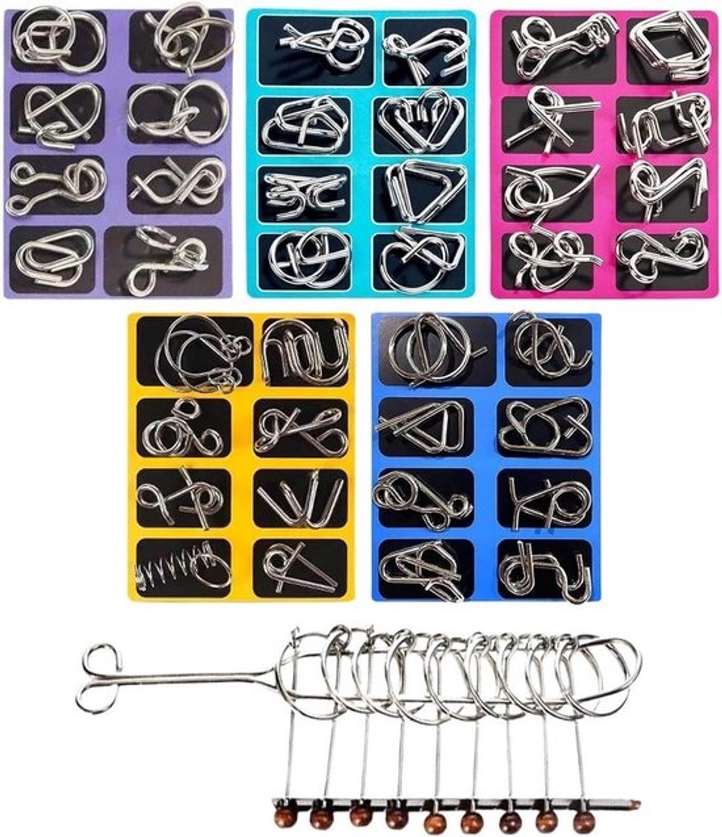 Metaaldraad Puzzel - Hersenkraker Set - Mentale Uitdaging - 41 Stuks Uitdagende Puzzels - 18x14cm - Metaal