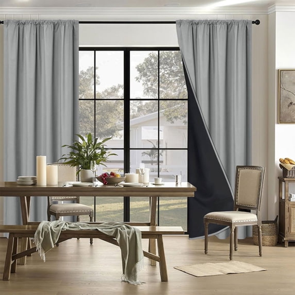 Ulisem Verduisterende Gordijnen Van Polyester Met Staafzak - Woonkamer Gordijnen - 100% Verduisterend - Warmte-Isolerend - Geluiddempend - Anti-UV - Grijs - 200x100cm - 1 Stuk