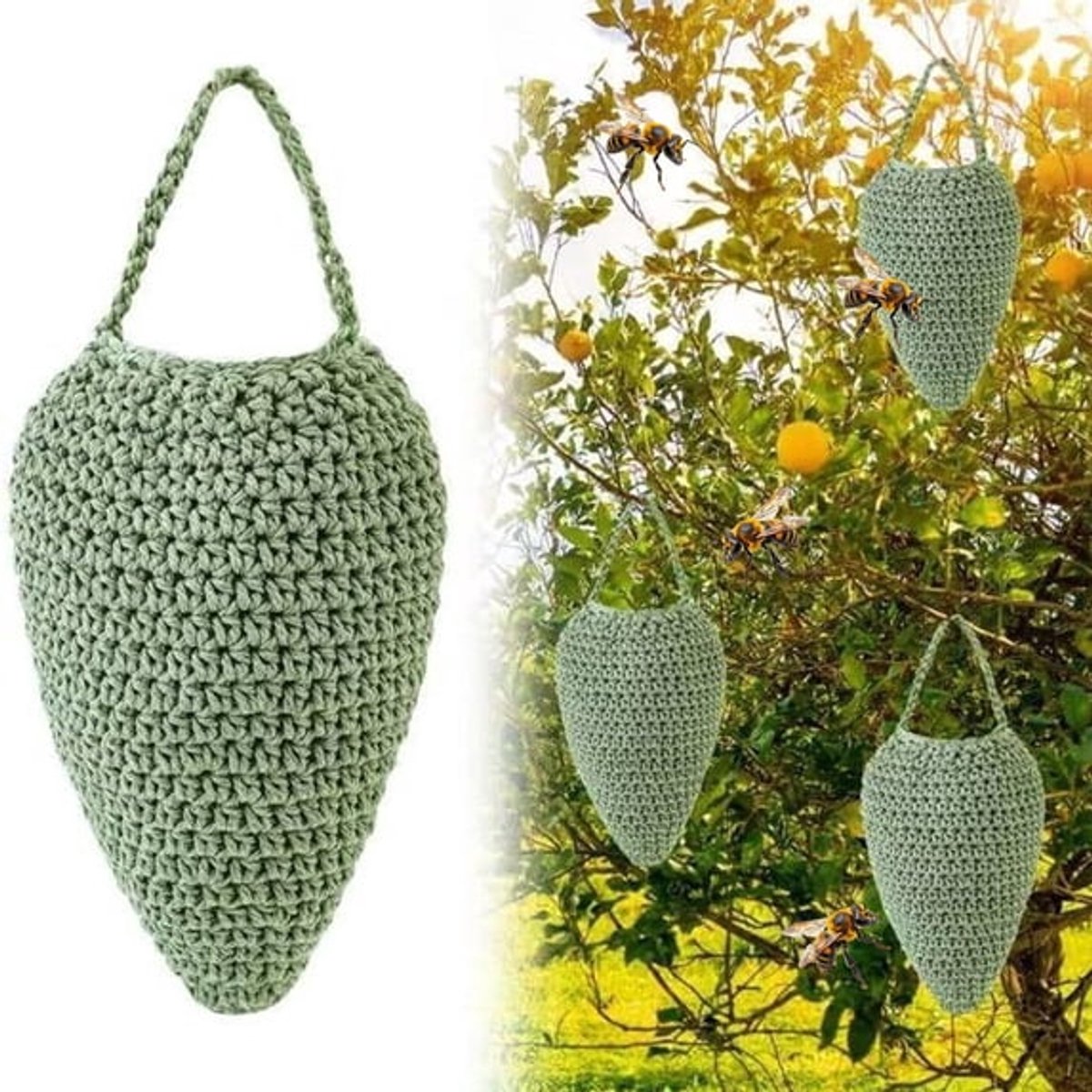 Ulisem - Nep Wespennest Verjager - Bijen Afweer - Hangend Voor Buiten - Tuin & Terras - Weerbestendig Katoen - Realistisch Design - 36x20cm Groen
