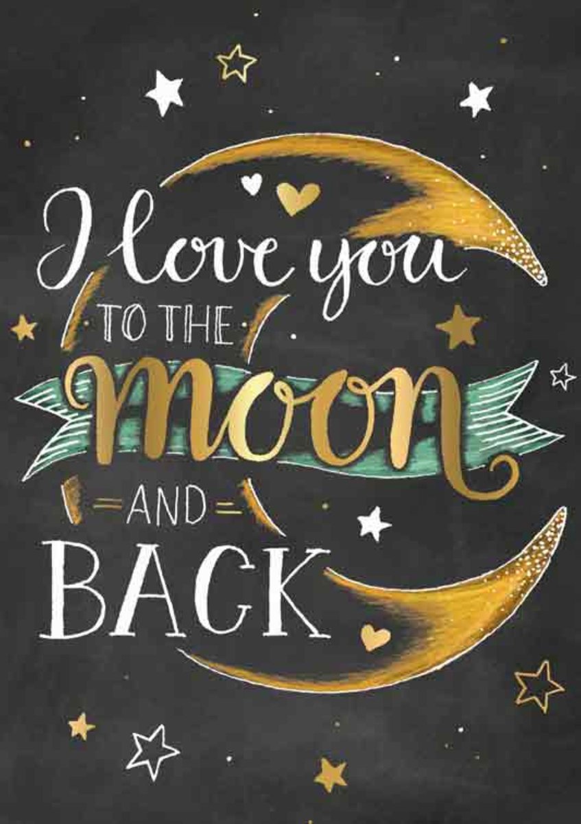 Luxe Wenskaart Liefde - Wenskaarten - Liefdeskaart - Love - I Love You To The Moon And Back - Serie Sketch'd - Artige - Kaart - 1 Stuks - In Folie - Gratis Verzonden - Hoge Afnamekortingen - 12x17cm