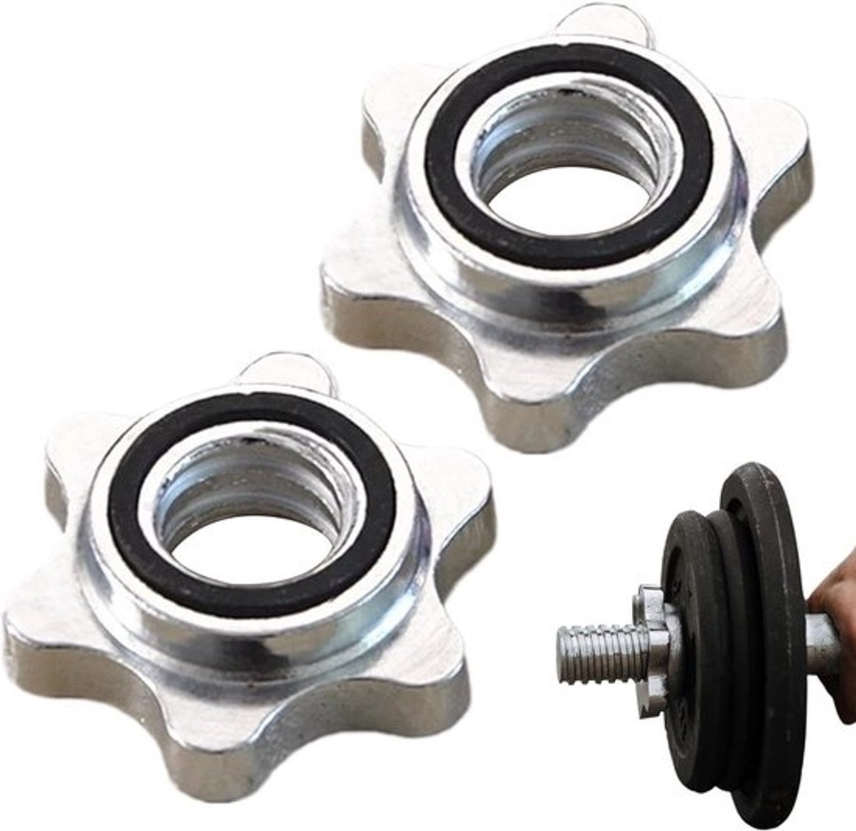 Haltermoeren - Halterklemmen Spin Lock - Veilig Trainen - Roestvrij Gietijzer - 2 stuks - Zilverkleurig