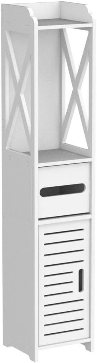 Dailygoods- Rek met grote capaciteit - Badkamermeubel - Houten kast - Smal ontwerp - Antiek wit - Ideaal voor opbergruimte - Badkamerkast