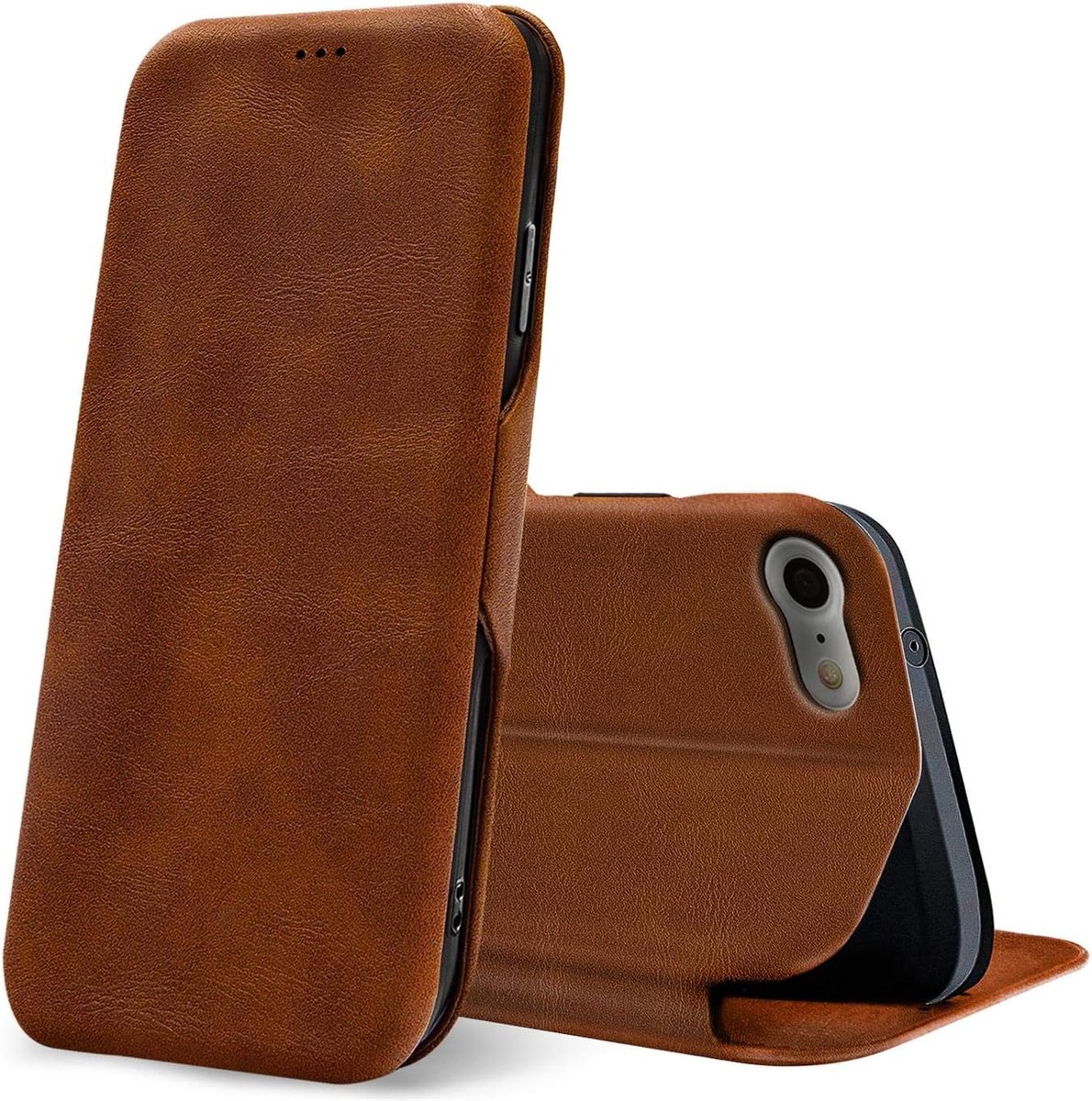 Bookcase voor iPhone SE 2 Hoesje (4.7), iPhone 8 Hoesje Premium Flip Cover Magneetsluiting Telefoonhoesje voor Apple iPhone 7/8/SE 2 Case met Kaarthouders slots, Bruin