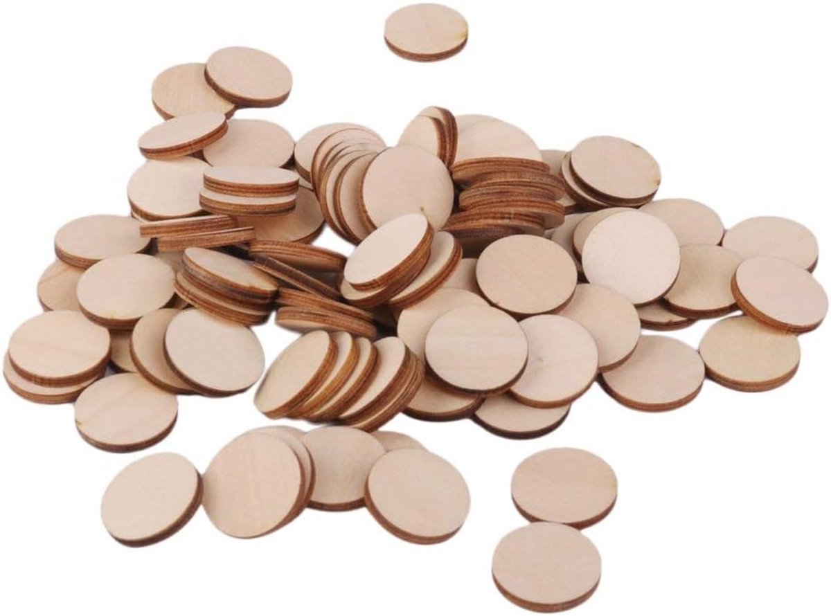 Houten ronde 100 stuks onafgewerkte natuurlijke houten cirkel voor doe-het-zelf ambachten huisdecoratie - 20 mm