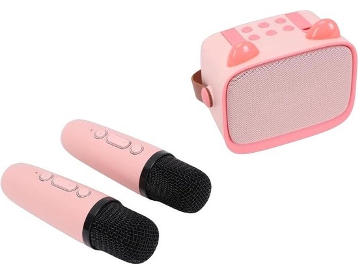 Mini Karaoke Machine - Draagbare Bluetooth Speaker - Feest Zingen - Dubbele Microfoon - 15 x 14.5 x 10 cm
