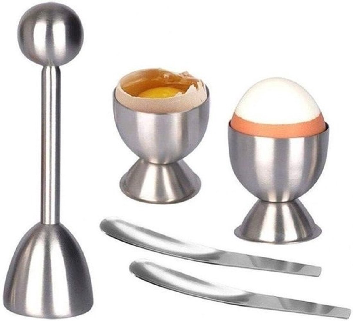 Ei Topper Set - Ei Opener - Eieren Bereiden - Roestvrij Staal - 5 Delig - Zilver