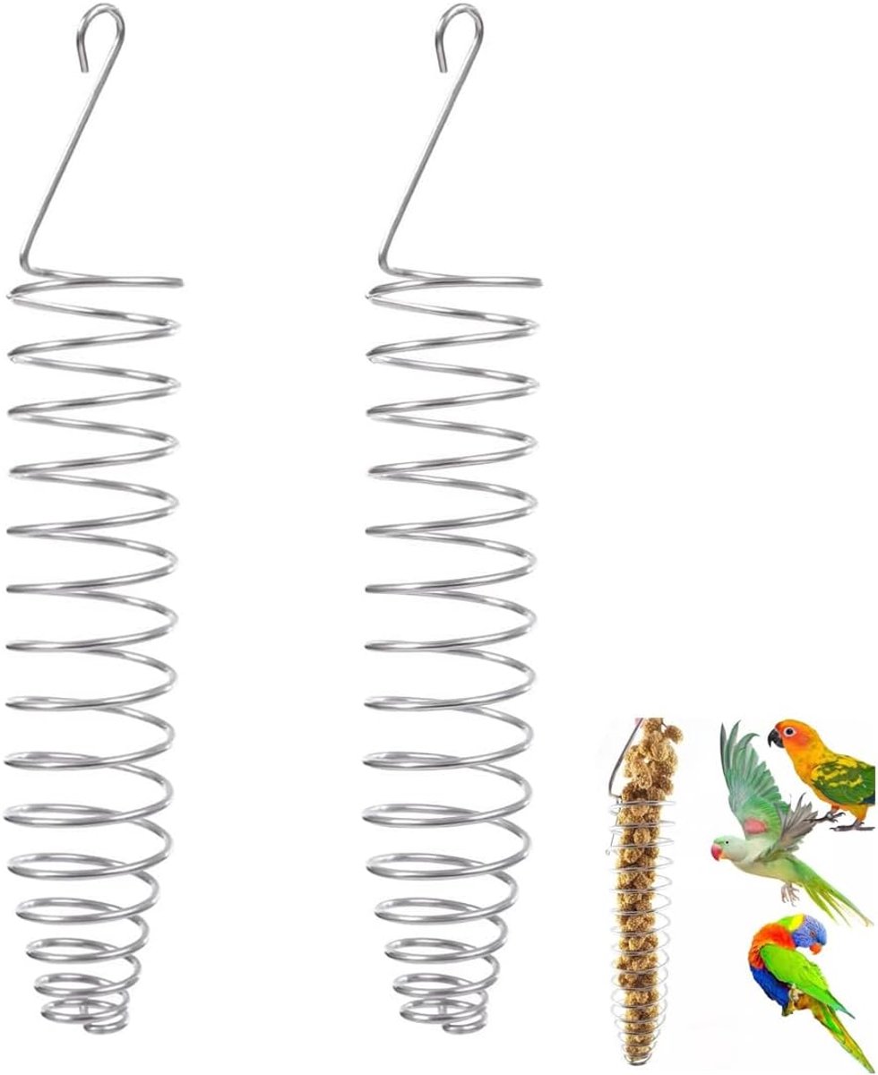 2 stuks papegaaien foerageren speelgoed voor vogelkooi, roestvrij staal hangende vogeltraktatievoeders, vogelvoer mand voor fruit groenten graan tarwe, kauwspeelgoed voor Conures