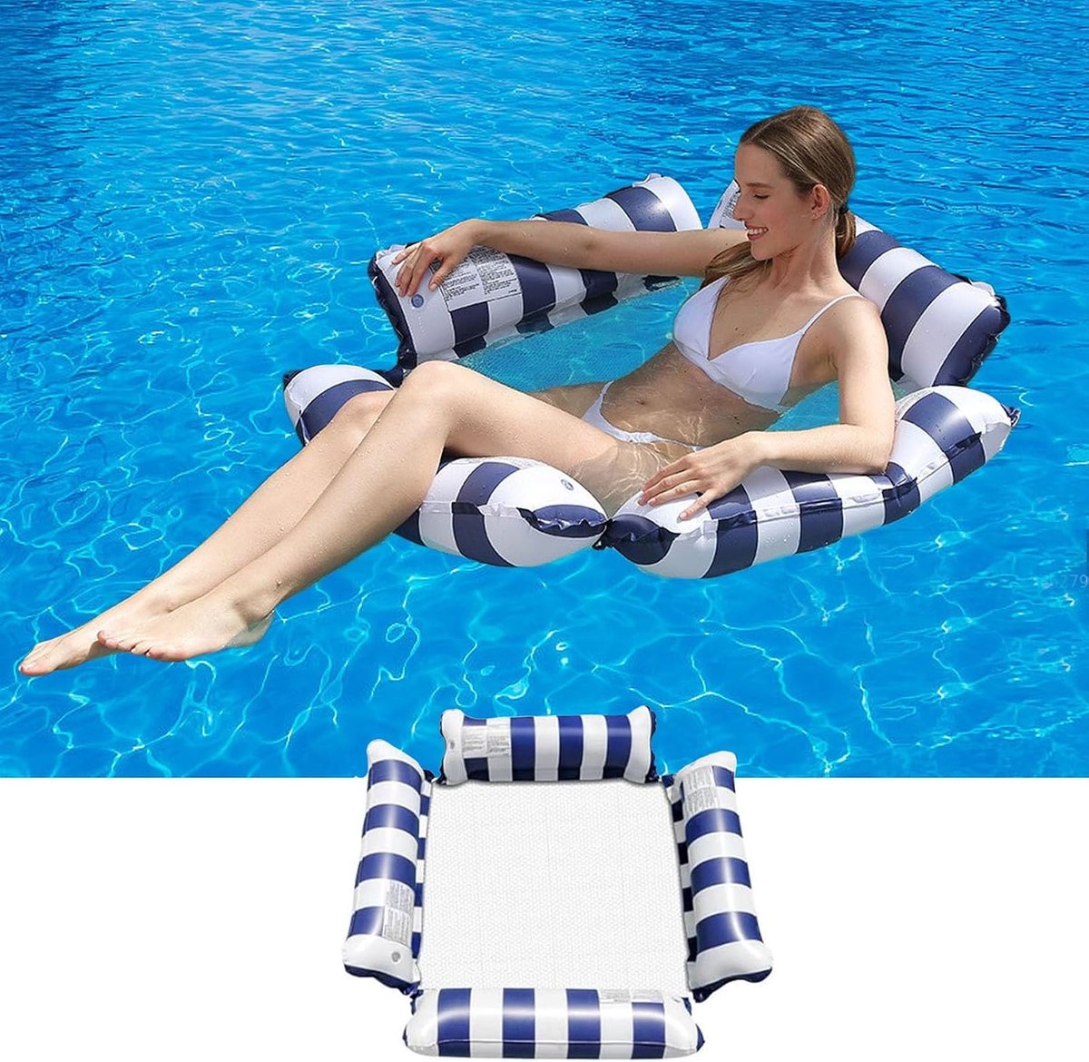 Zwembed, opblaasbare waterhangmat van het type Bowknot, luchtmatras voor zwembad, 4-in-1 luchtmatras. Geschikt voor zwembad, volwassenen en kinderen, opblaasbare hangmat (lichtblauw)