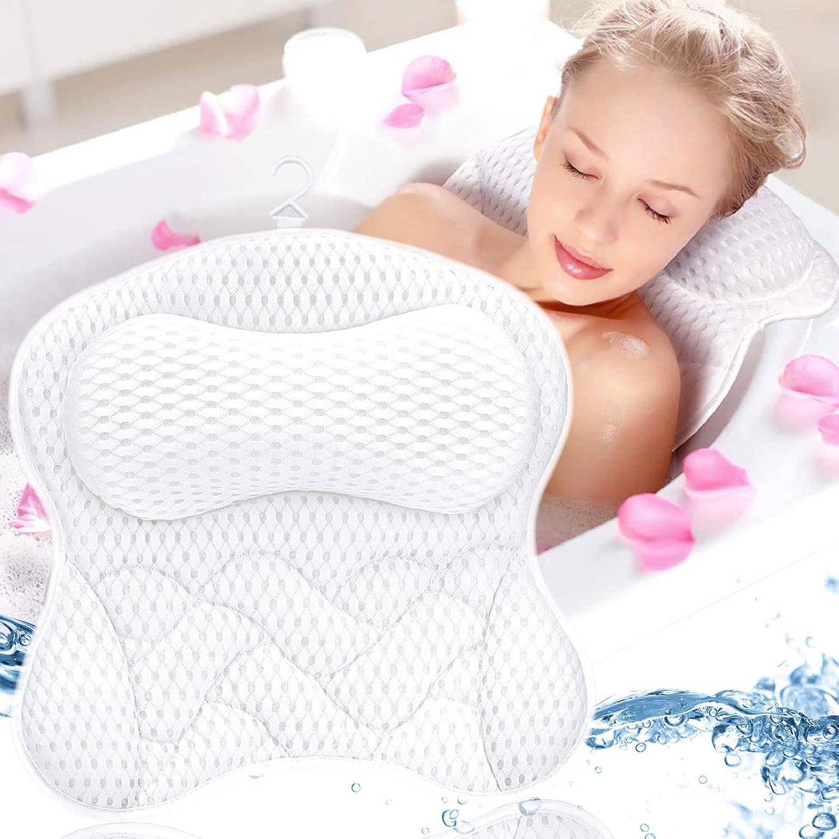 Badkussen, ergonomisch gaas, 6 zuignappen, machinewasbaar, sneldrogend, ontspannend cadeau