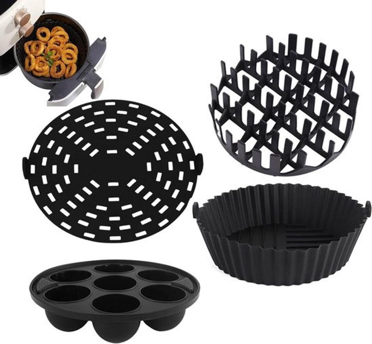 Luchtfriteuse Liners - Bakvormen Keuken - Voedsel Bereiden - Warmtebestendig Materiaal - 4 Stuks - Zwart