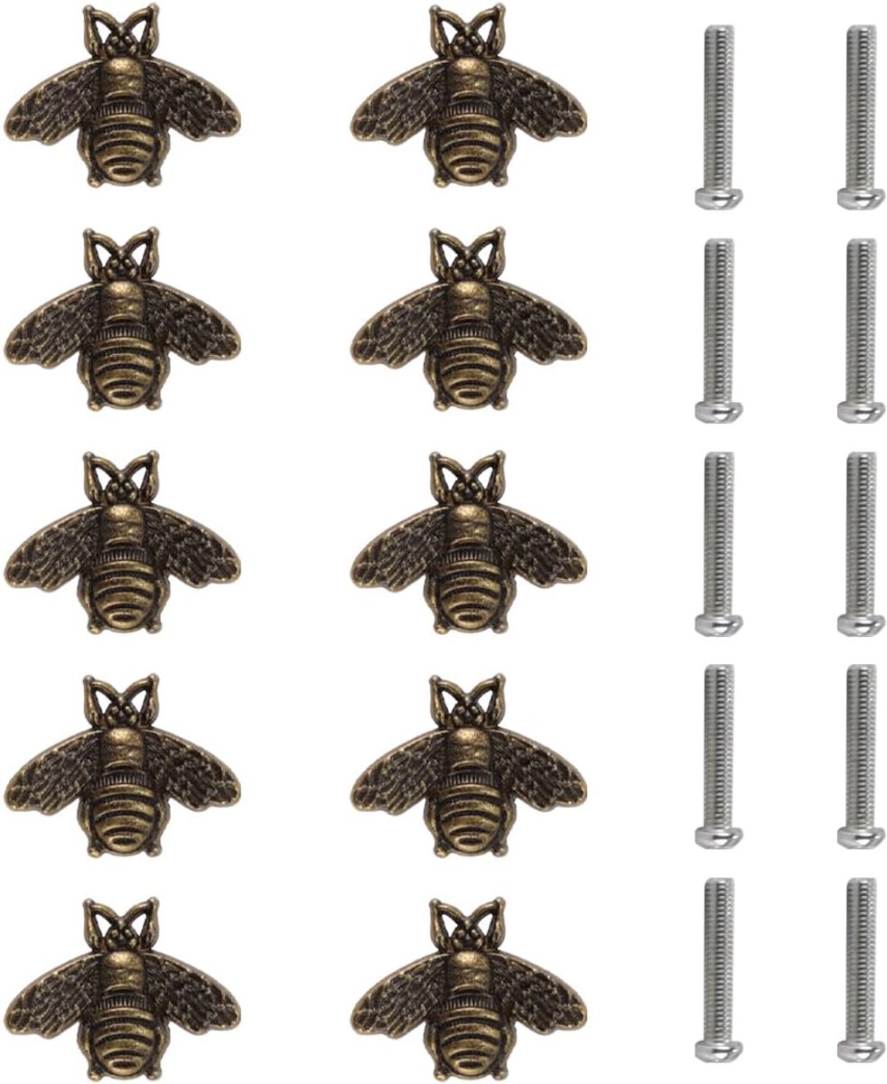 10 stuks metalen bijenvormige knoppen, 30 x 18 mm met schroeven, metalen handgreep voor kast, kledingkast, ladekast