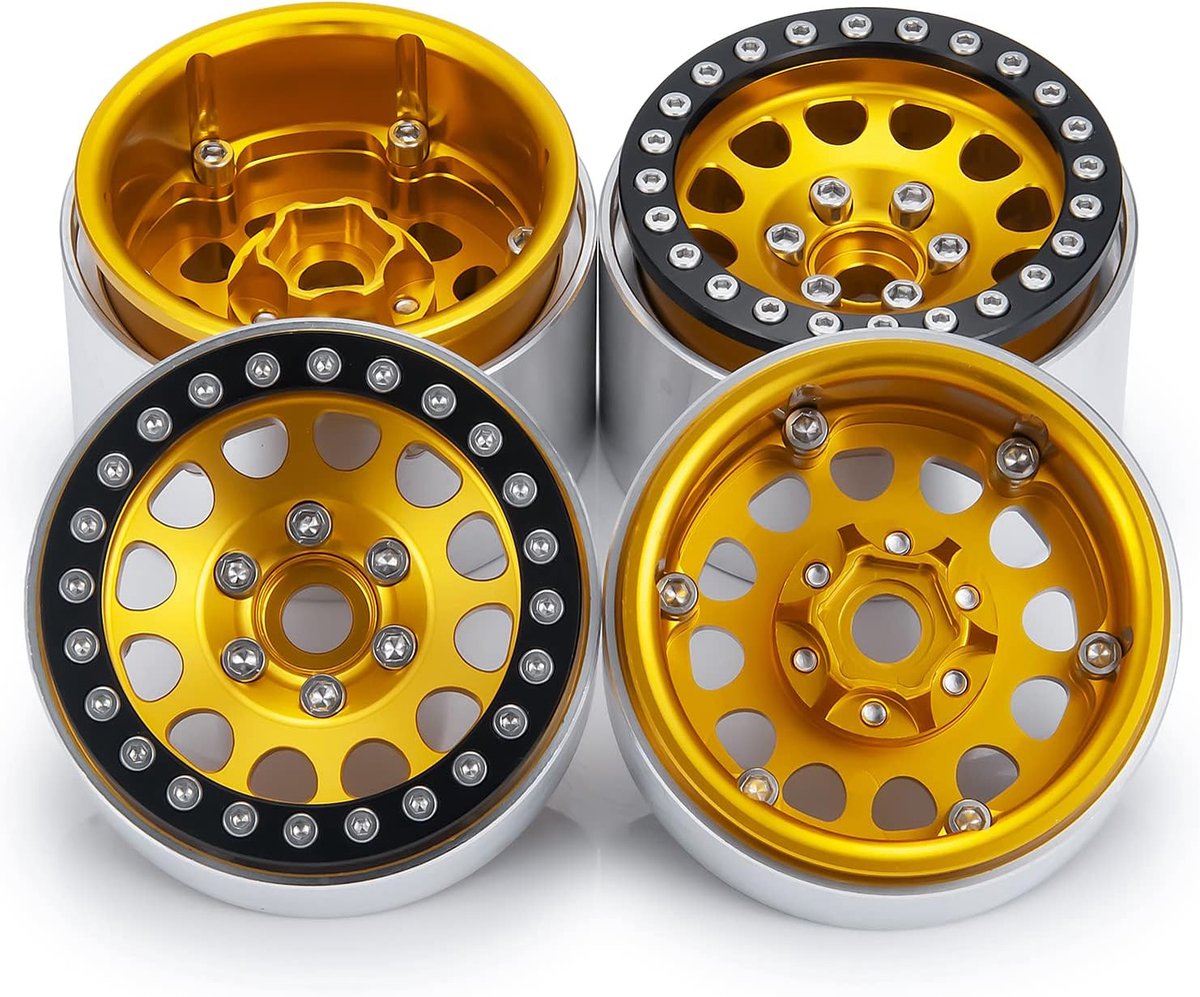 4 stuks metaal 1.9 Beadlock velgenset, breedte 35 mm wielnaaf voor Axial SCX10 SCX10 II 90046 SCX10 III AX 03007 TRX4 Gen8 1/10 RC Crawler (goud)