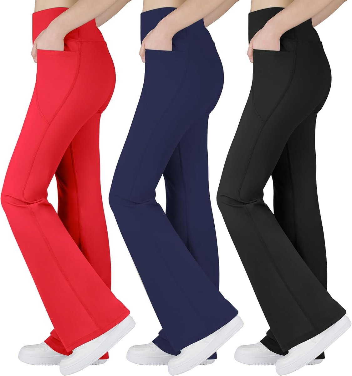 ELEPHANT Bootcut-legging voor meisjes, met zakken, hoge taille, uitlopende yogabroek voor dans en dagelijks gebruik
