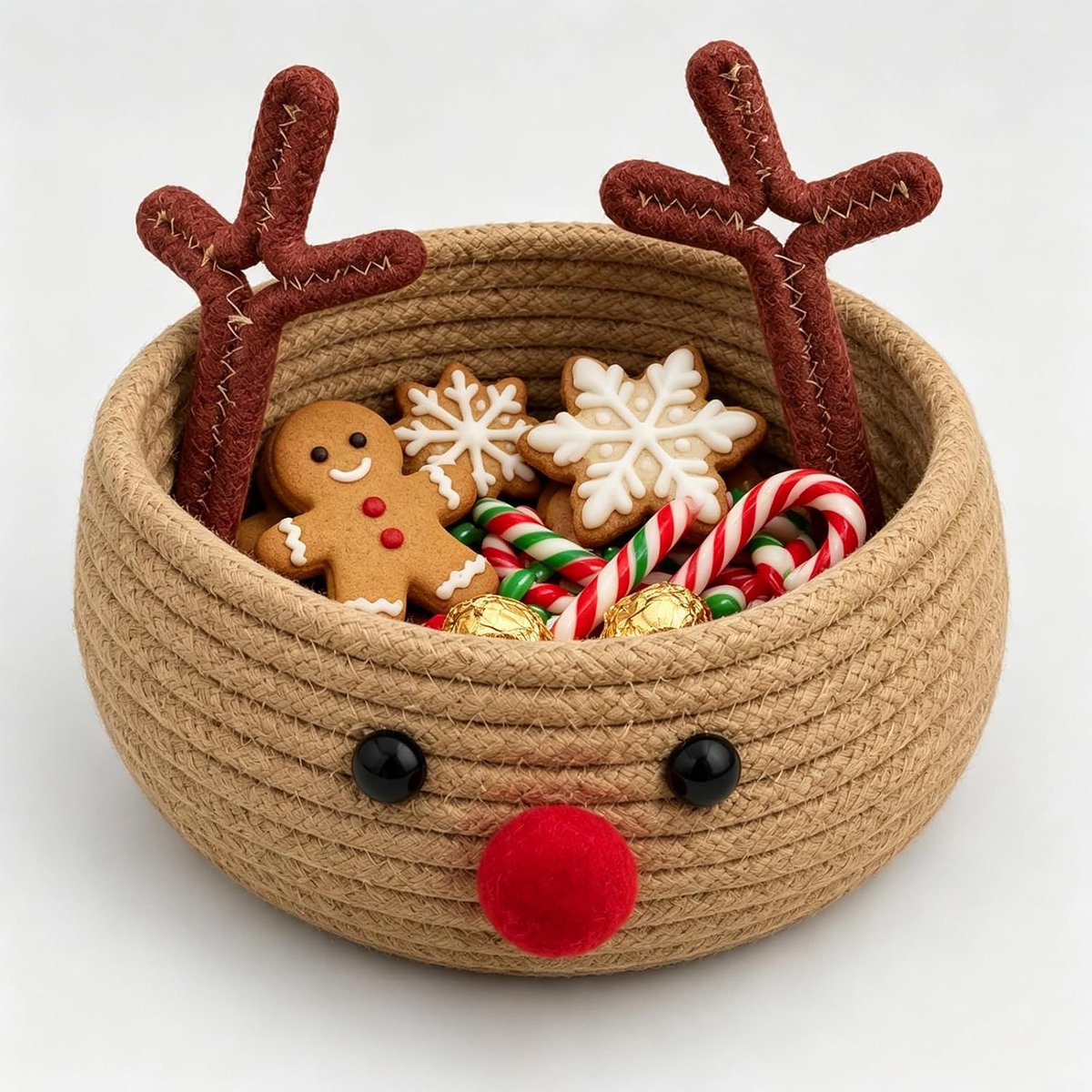 Mand, Ronde Gevlochten Mand van Katoenen Touw, voor Het Bewaren van Snoep, Het Opbergen van Kleding, Kerstversiering (Bruin)