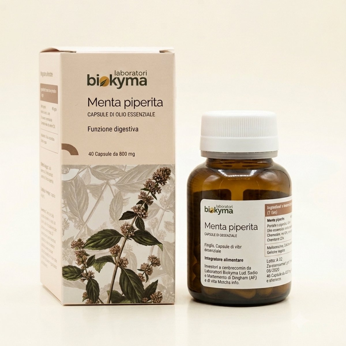 Biokyma - Micro-gecapsuleerde Pepermuntolie – darmkrampen, symptomen van Prikkelbare Darm Syndroom (PDS), opgeblazen gevoel, misselijkheid, ongemak na de maaltijd - 40 Capsules van 600 mg - 400 mg essentiële olie – Natuurlijke Pepermunt Capsules