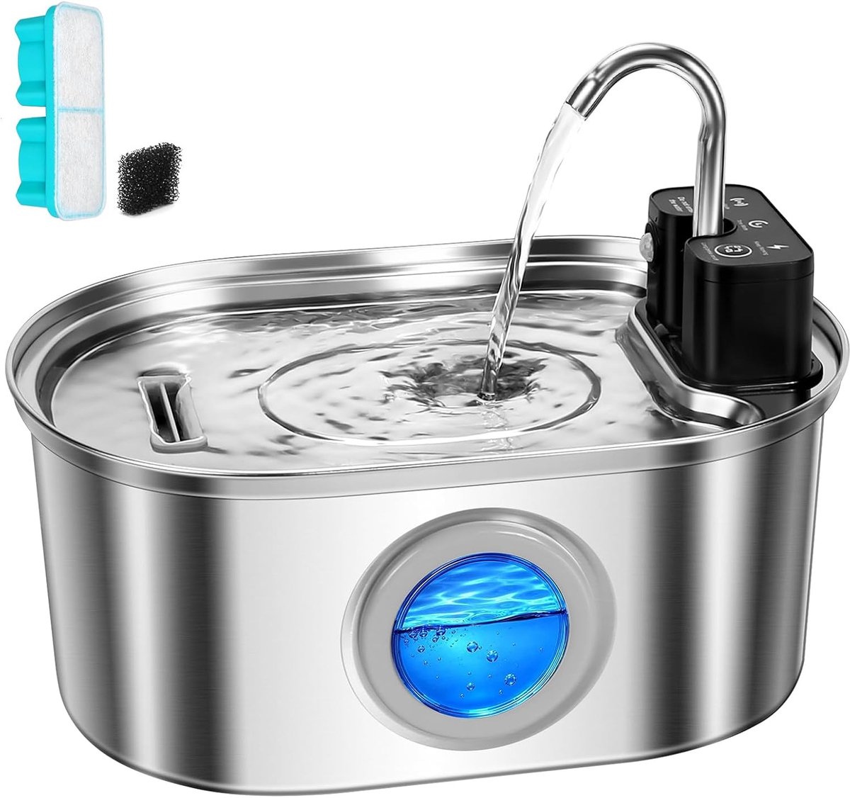 Draadloos: 3.2L drinkfontein van roestvrij staal, stille op batterijen werkende kattenfontein - automatische drinkfontein voor katten en honden
