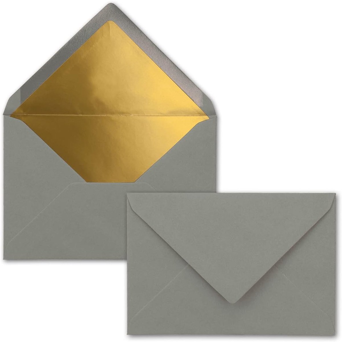 Grafietgrijs - 50 stuks - briefenveloppen DIN C6-114 x 162 mm - 11,4 x 16,2 cm - natplakking - mat oppervlak & goudmetallic voering - zonder venster - voor uitnodigingen