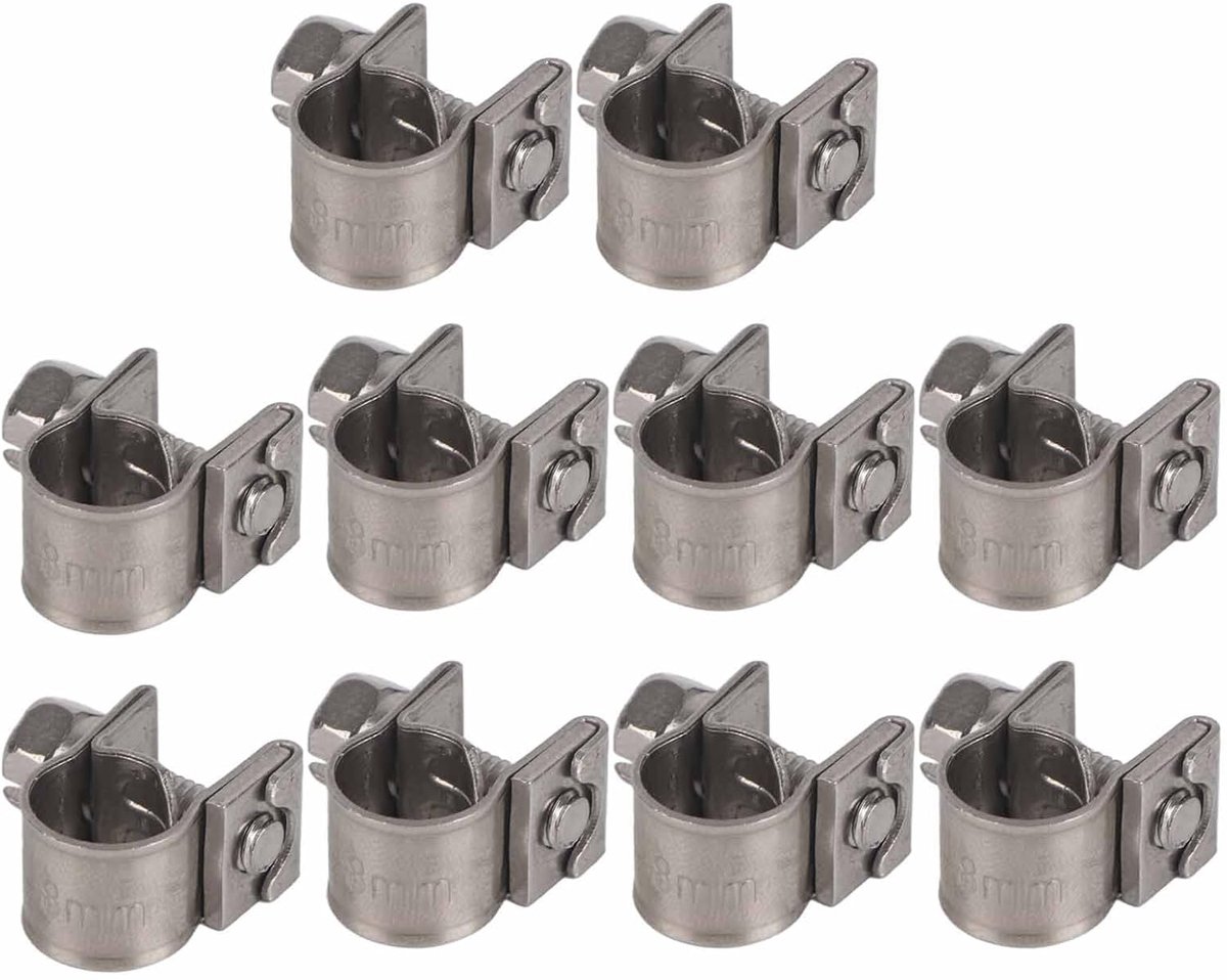 Dailygoods- Slangklem 10 Stuks - Roestvrij Staal - Mini Klemmen - Schroefklem - Buisklem - Geschikt voor Dunwandige Slang