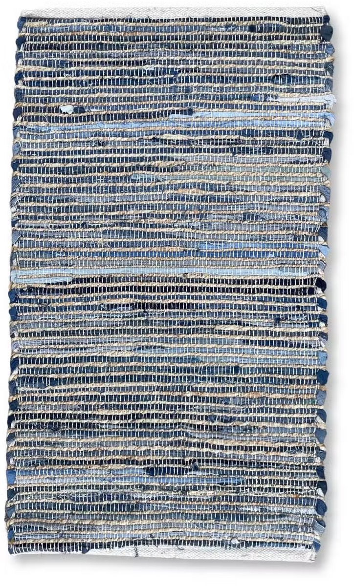 Ancient Wisdom Kleine Jute en Gerecycled Katoen Tapijt - 50x90cm - Blauw