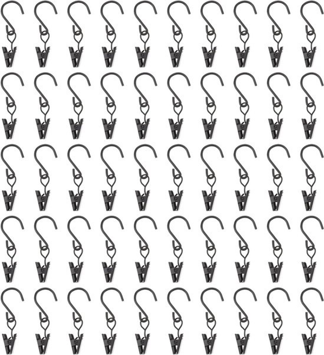 Gordijnhaak Clips - Gordijnklemmen Gordijnclips - Gordijnen Ophangen - Verstevigd IJzer - 50 Stuks - Zwart
