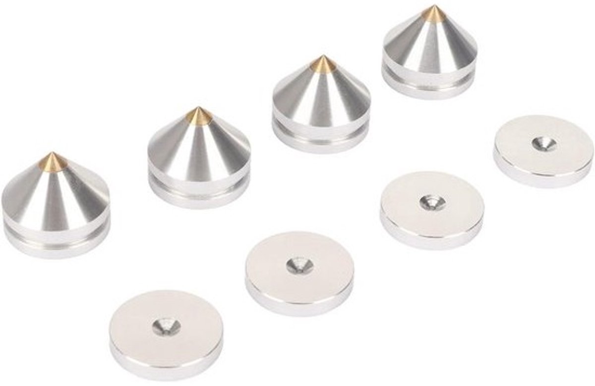 Luidspreker Isolatie Voetjes - Versterker Spikes - Geluidsverbetering Thuis - Schokabsorberend Ontwerp - 4 Stuks - Zilver