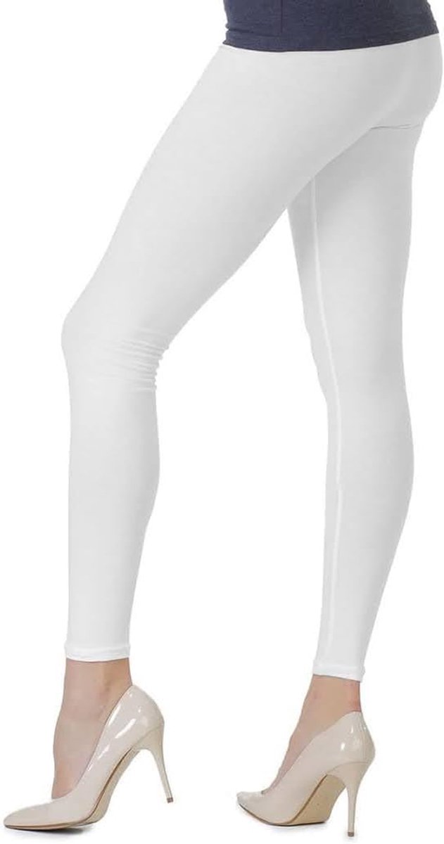 Dameslegging van katoen G. S-8XL/36-56, ondoorzichtige leggings, broek, elastische leggings, zachte sportbroek voor sport, gym, wit, 52