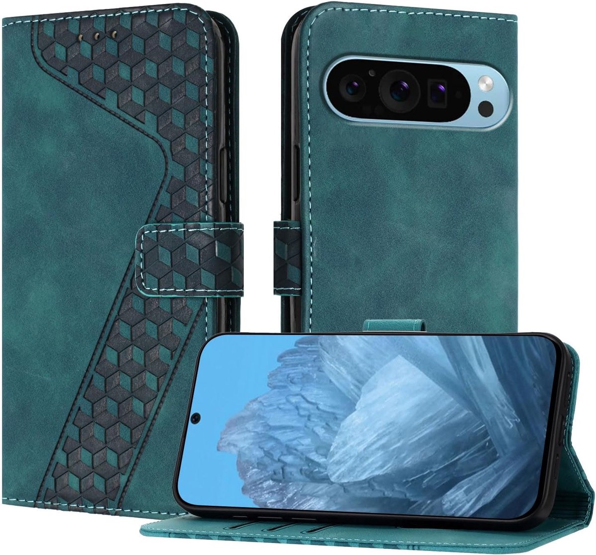 Hoesje voor Google Pixel 9 Pro XL, Telefoonhoesje Hoes Leer met Pasjeshouder, schokbestendig Wallet Case voor Google 9 Pro XL (Groen)