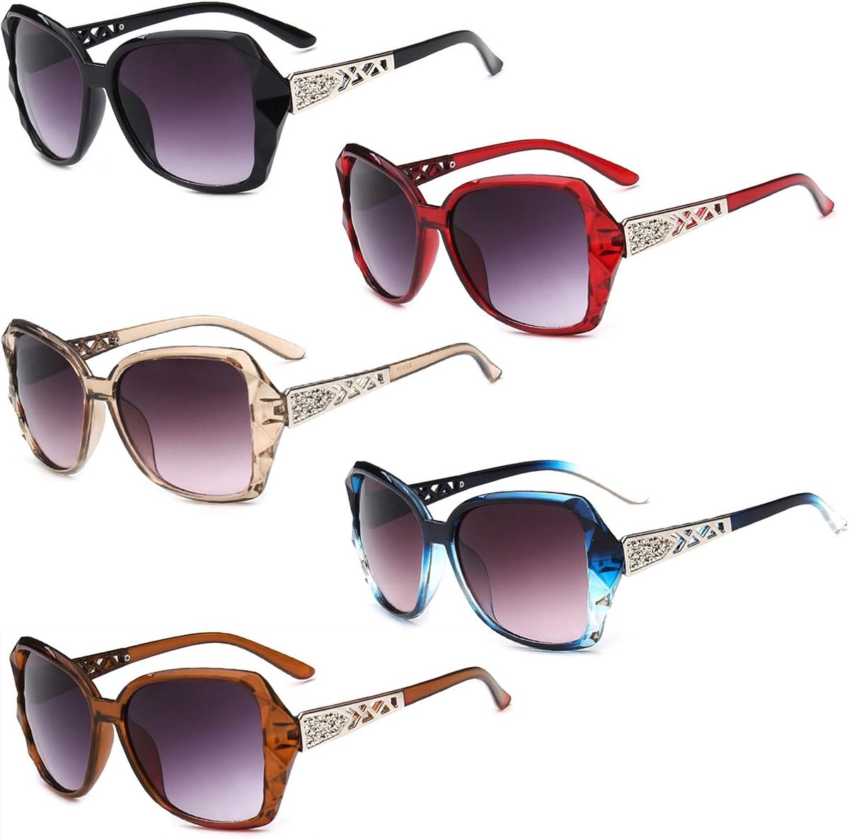 5-delige oversized gepolariseerde zonnebril voor dames, zonnebril voor dames, uv-bescherming