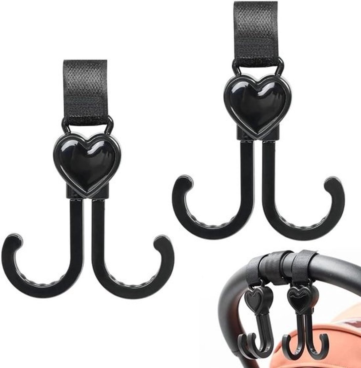 Kinderwagen Haak - Luiertas Hanger - Baby Onderweg - 360 Graden Draaibaar - 1 Stuks - Zwart