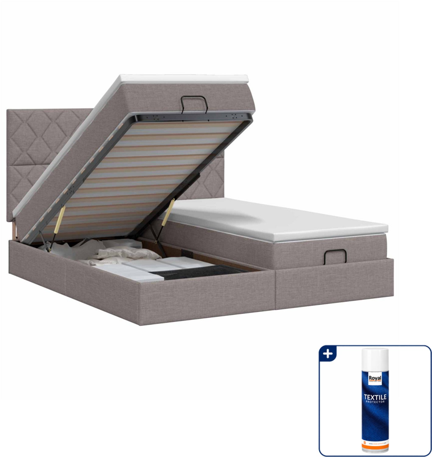 vidaXL ottoman bed - super kingsize - 200 x 200 cm - taupe - Inclusief textielbeschermer 500 ml