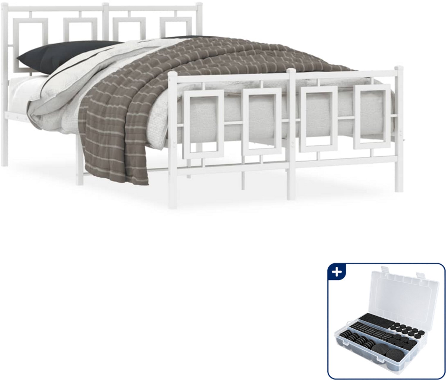 vidaXL Bedframe - 120 x 190 cm - staal - wit - Inclusief antikrasvilt 177-delig
