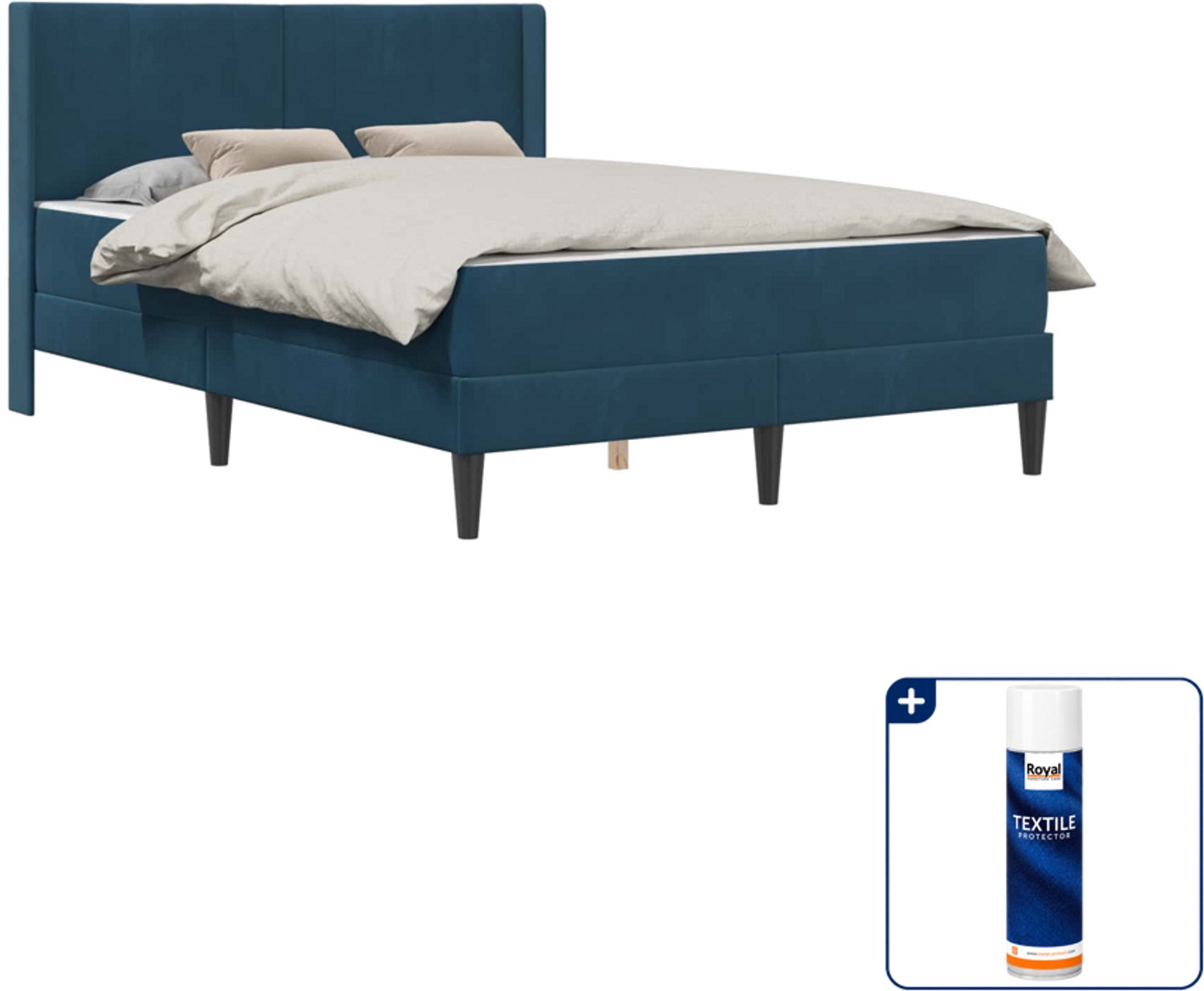 vidaXL bedframe met matras - 120 x 190 cm - fluweel - blauw - Inclusief textielbeschermer 500 ml