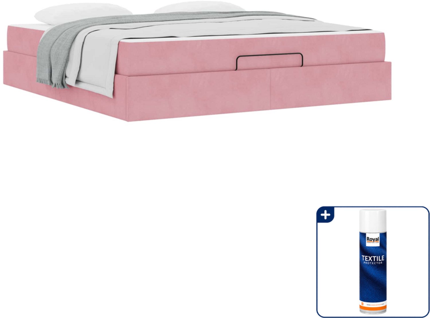 vidaXL Kingsize bedframe met matras - 180 x 200 cm - roze - Inclusief textielbeschermer 500 ml Wit