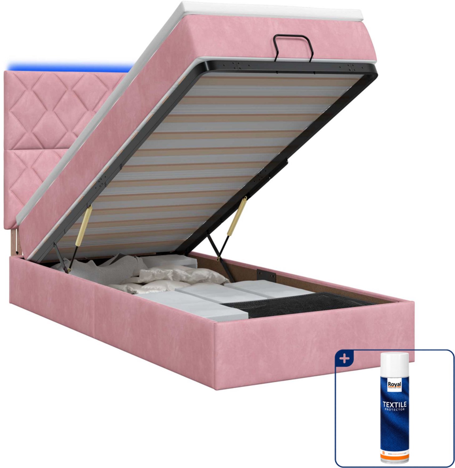 vidaXL Ottoman bed 100 x 200 cm - roze - Inclusief textielbeschermer 500 ml