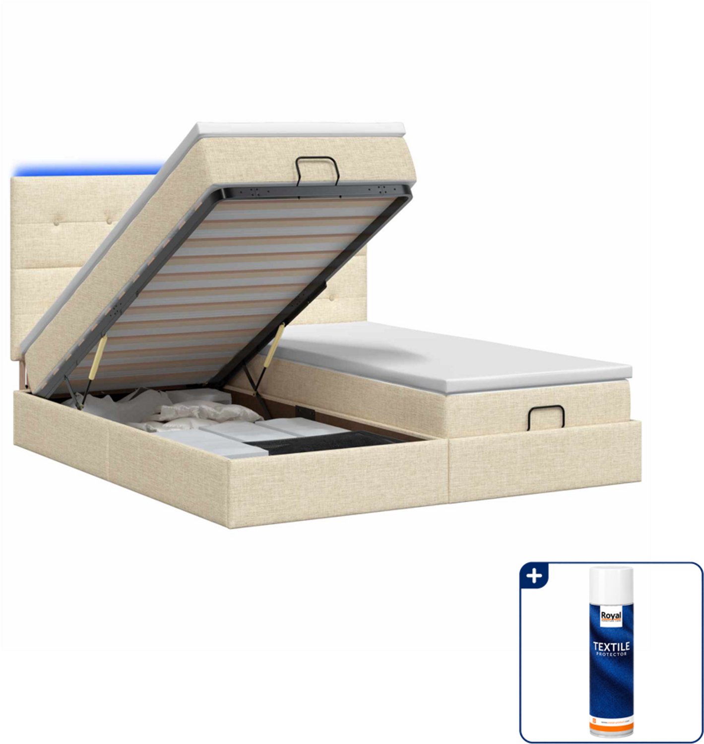 vidaXL Ottoman bed - 200 x 200 cm - crème - Inclusief textielbeschermer 500 ml