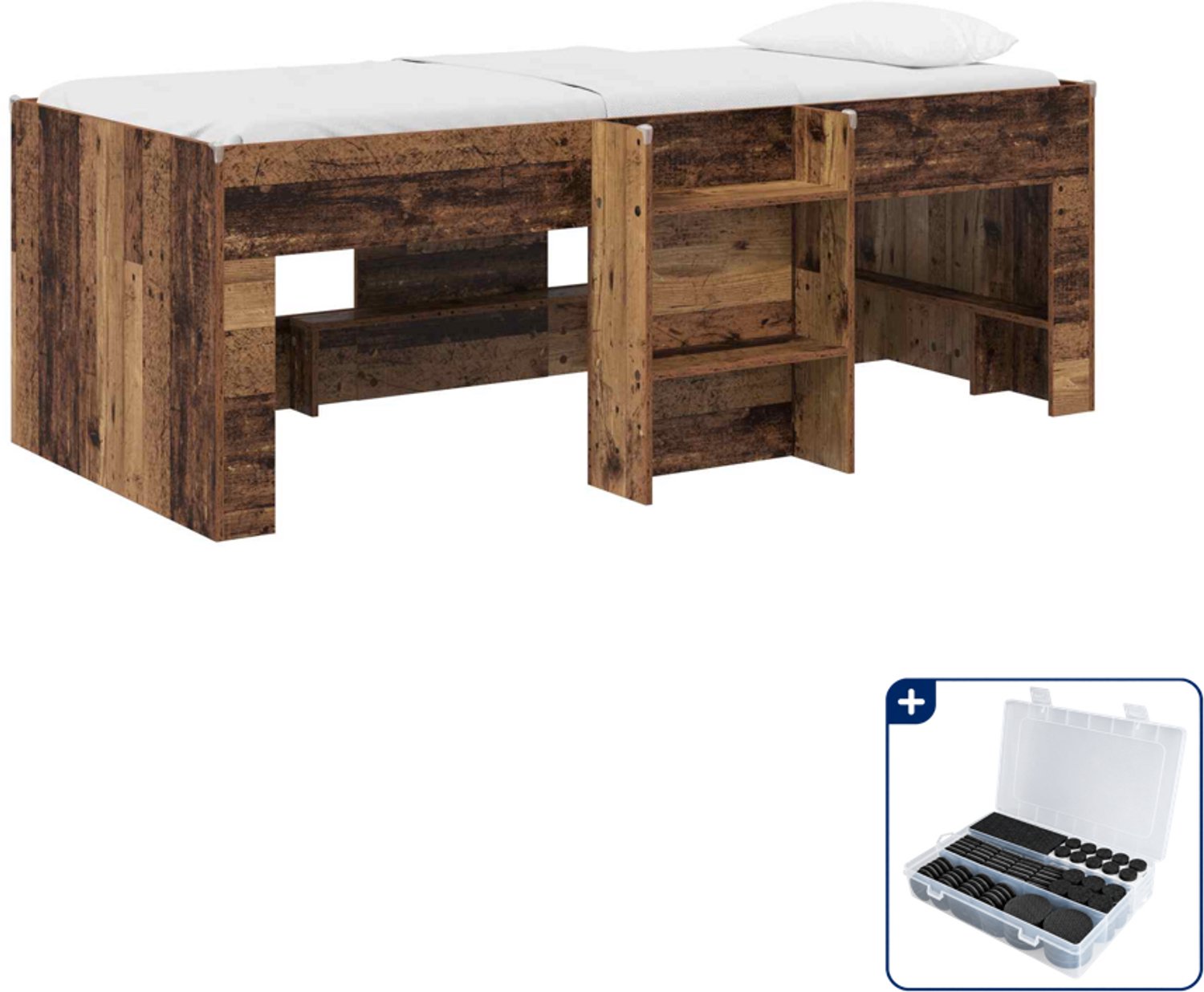 vidaXL kinder hoogslaper - 80 x 200 cm - bewerkt hout - oud hout - Inclusief antikrasvilt 177-delig Bruin