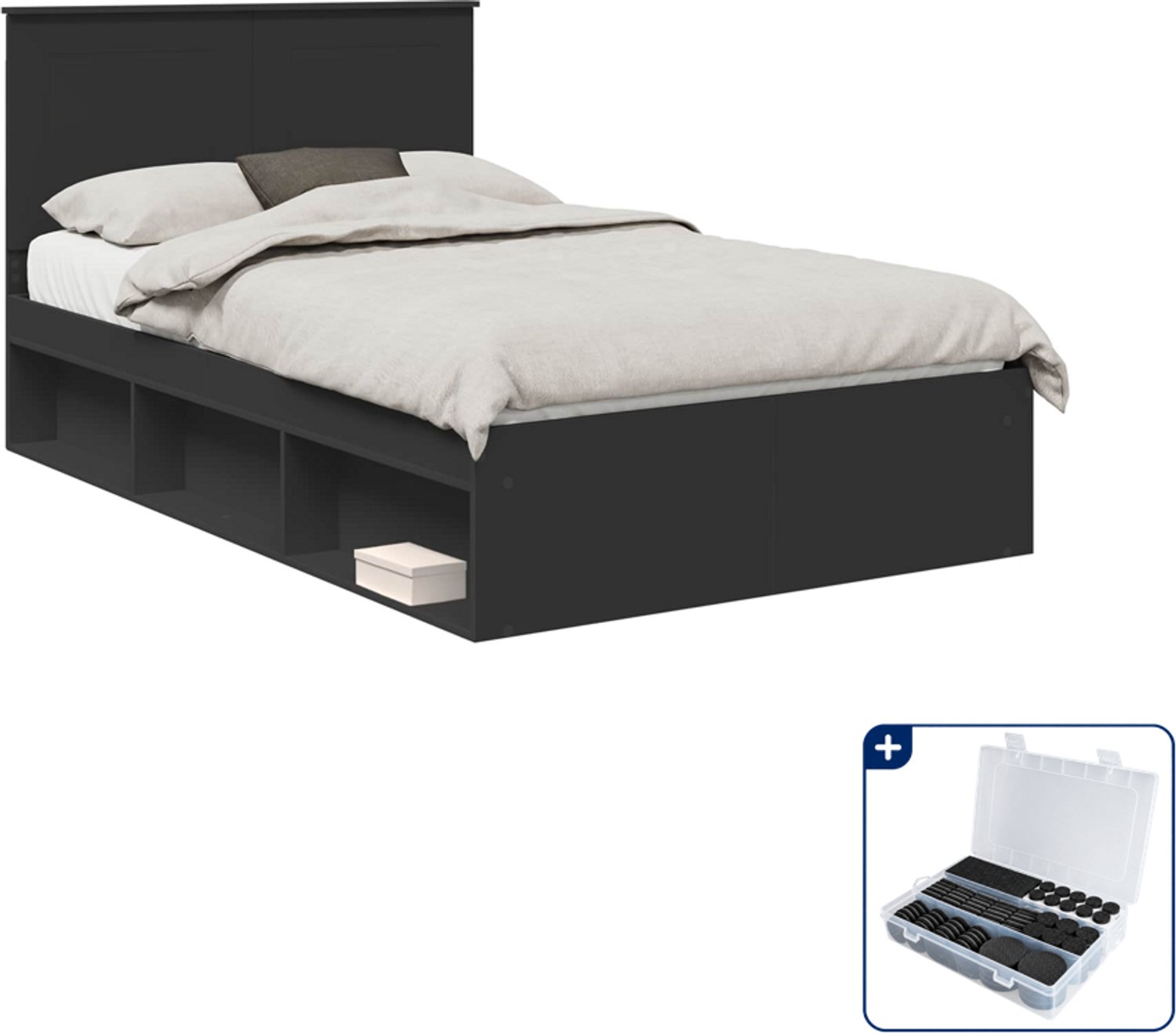 vidaXL bedframe - 120 x 190 cm - zwart - Inclusief antikrasvilt 177-delig Grijs