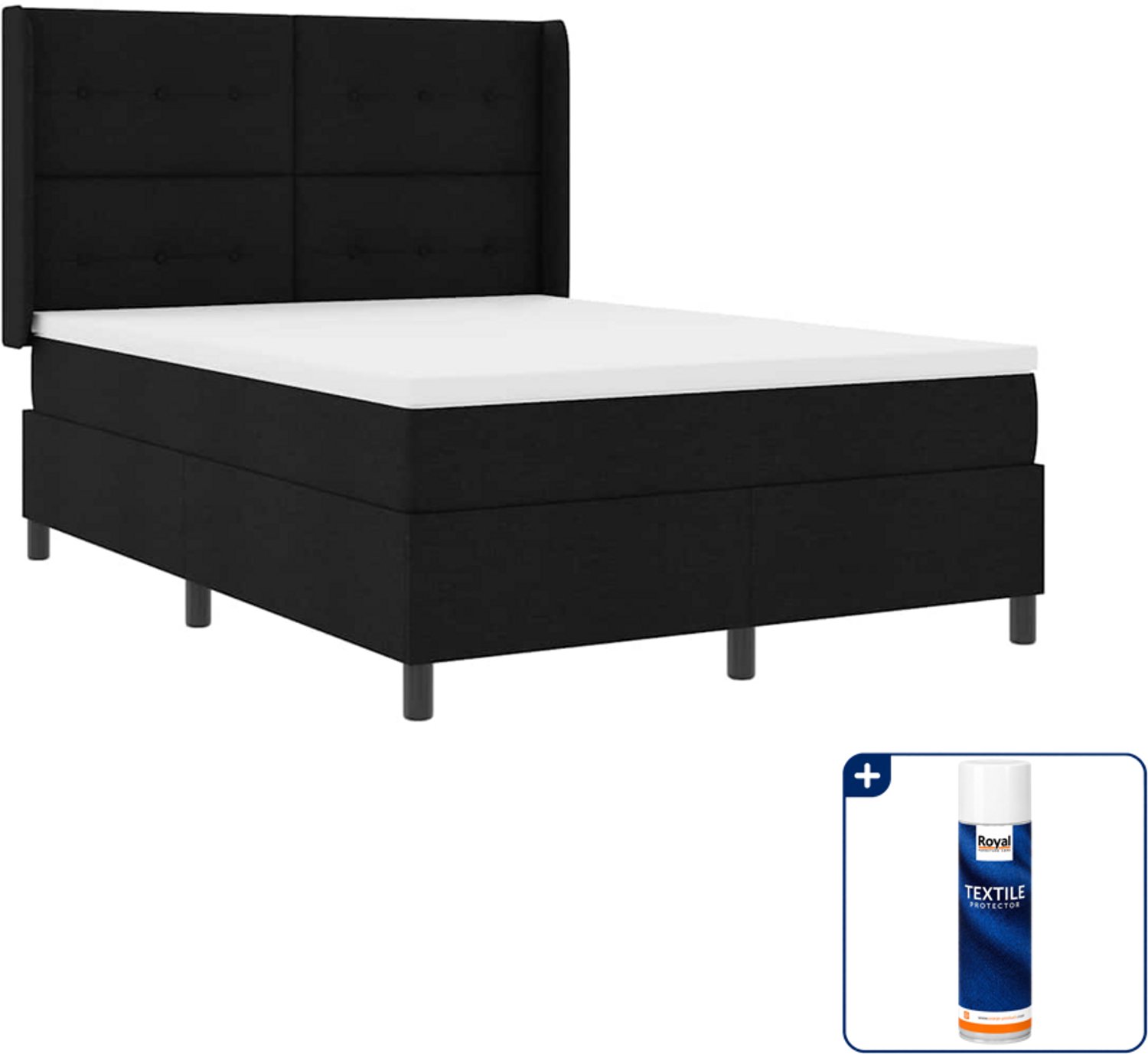 vidaXL LED boxspring - Small double - 140 x 200 cm - zwart - Inclusief textielbeschermer 500 ml