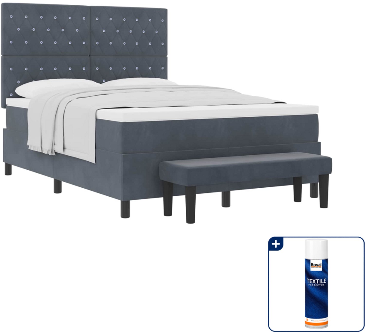vidaXL boxspring bed - 140 x 190 cm - donkergrijs - Inclusief textielbeschermer 500 ml