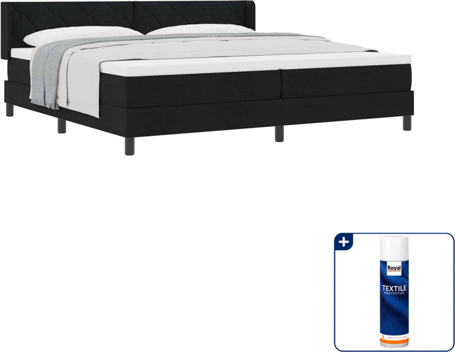 vidaXL boxspringbed - 200 x 200 cm - zwart - Inclusief textielbeschermer 500 ml