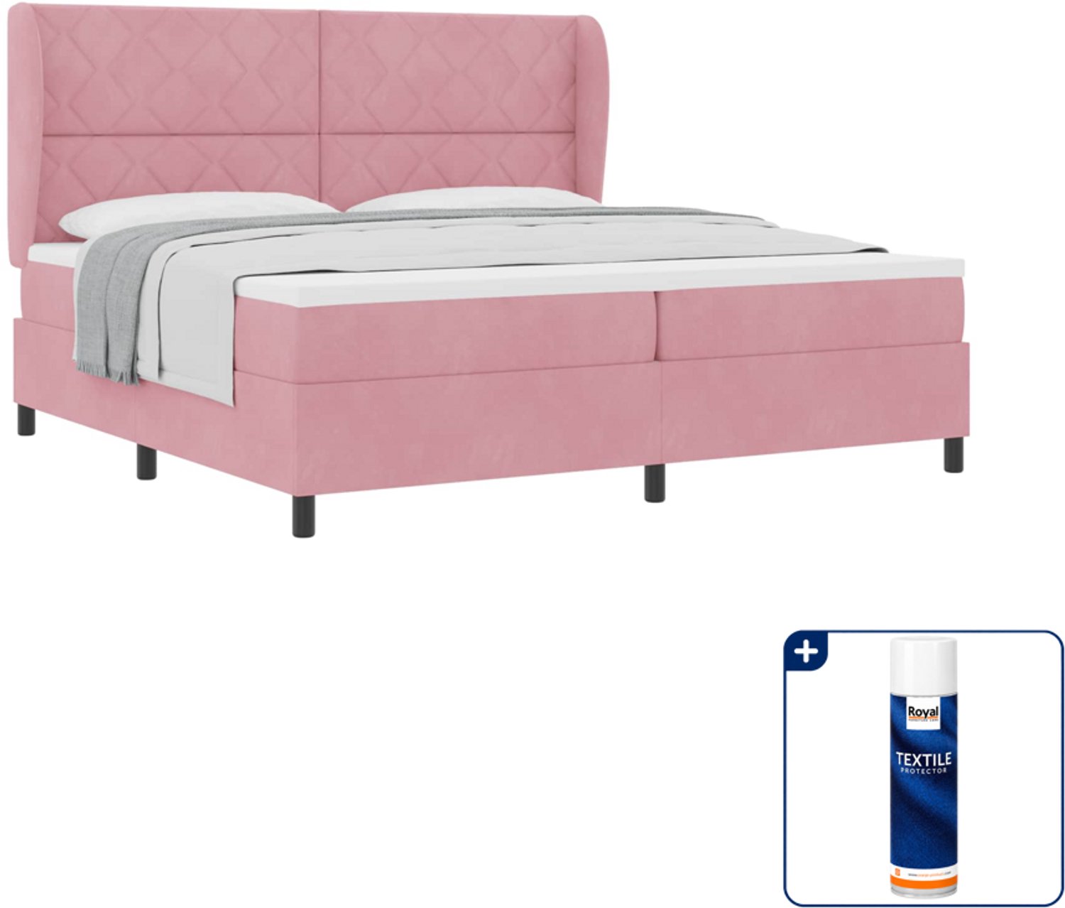 vidaXL boxspringbed - 200 x 200 cm - roze - fluweel - Inclusief textielbeschermer 500 ml