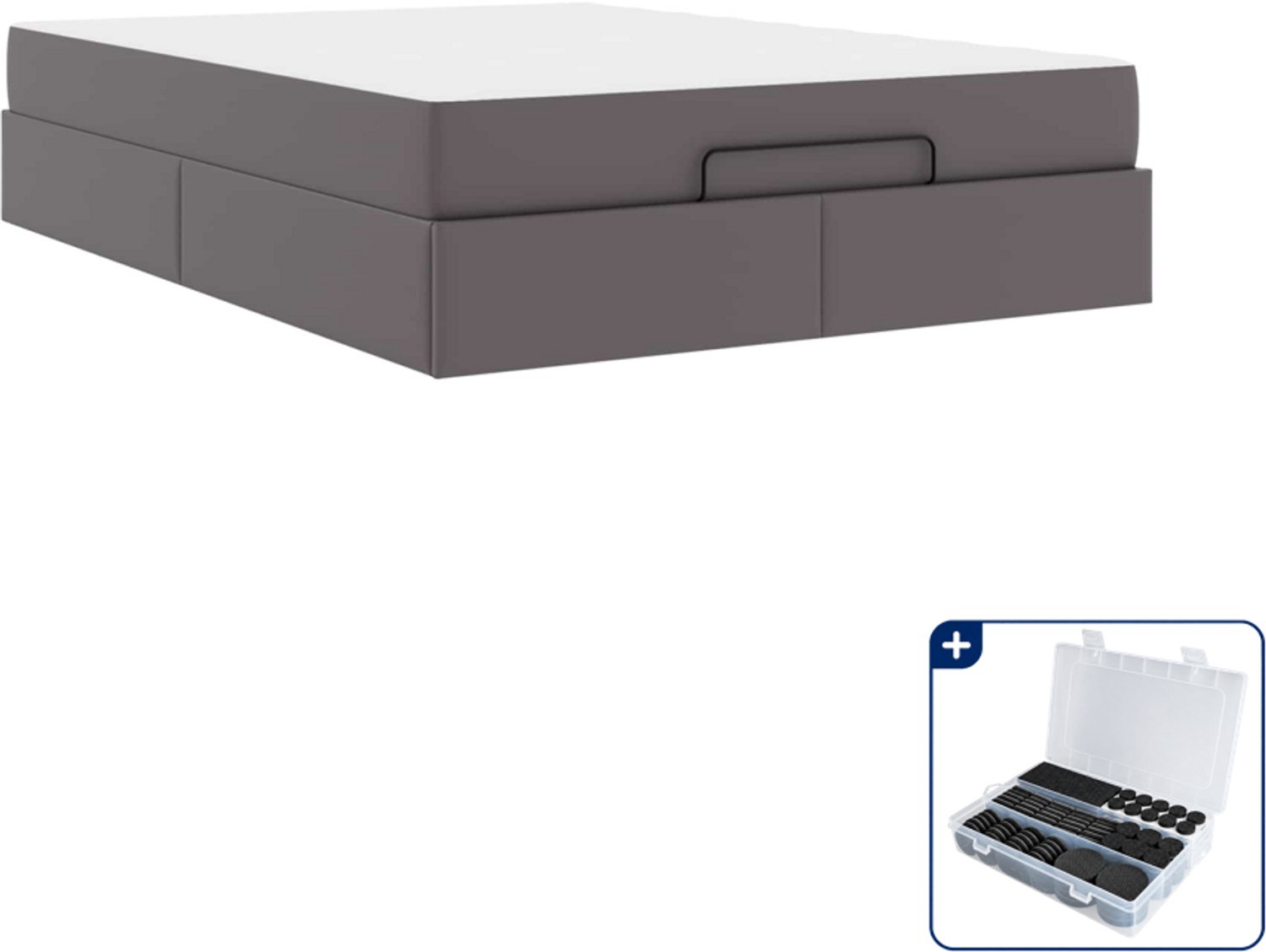 vidaXL Bedframe met matras - Queensize - 160 x 200 cm - Grijs - Inclusief antikrasvilt 177-delig Zwart