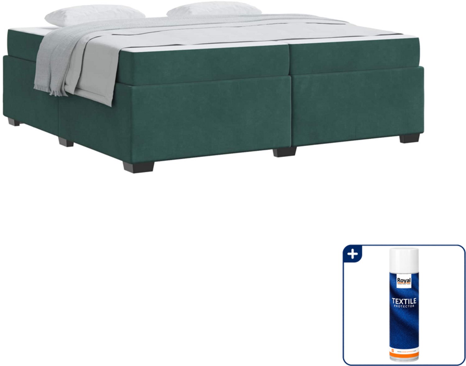 vidaXL bedframe met matras - 200 x 200 cm - stof - donkergroen - Inclusief textielbeschermer 500 ml