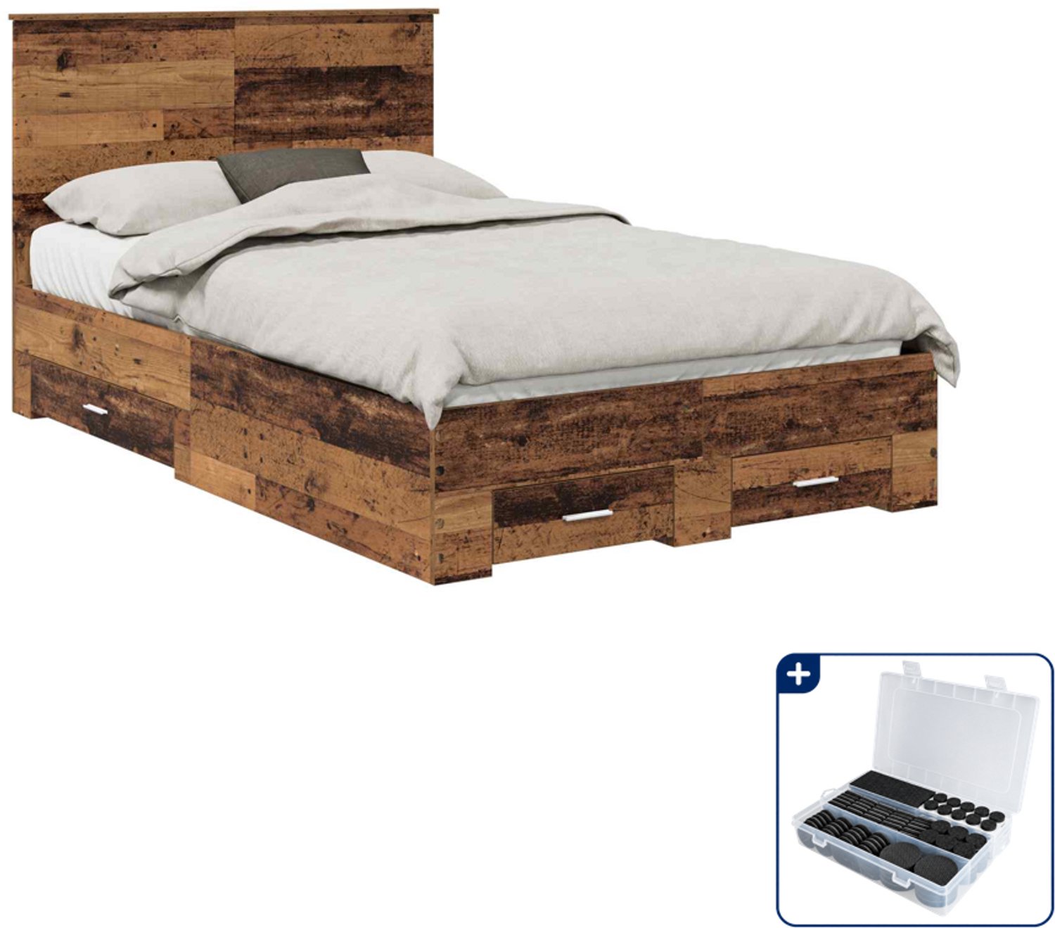 vidaXL bedframe - 120 x 190 cm - bewerkt hout - oudhout - Inclusief antikrasvilt 177-delig Bruin