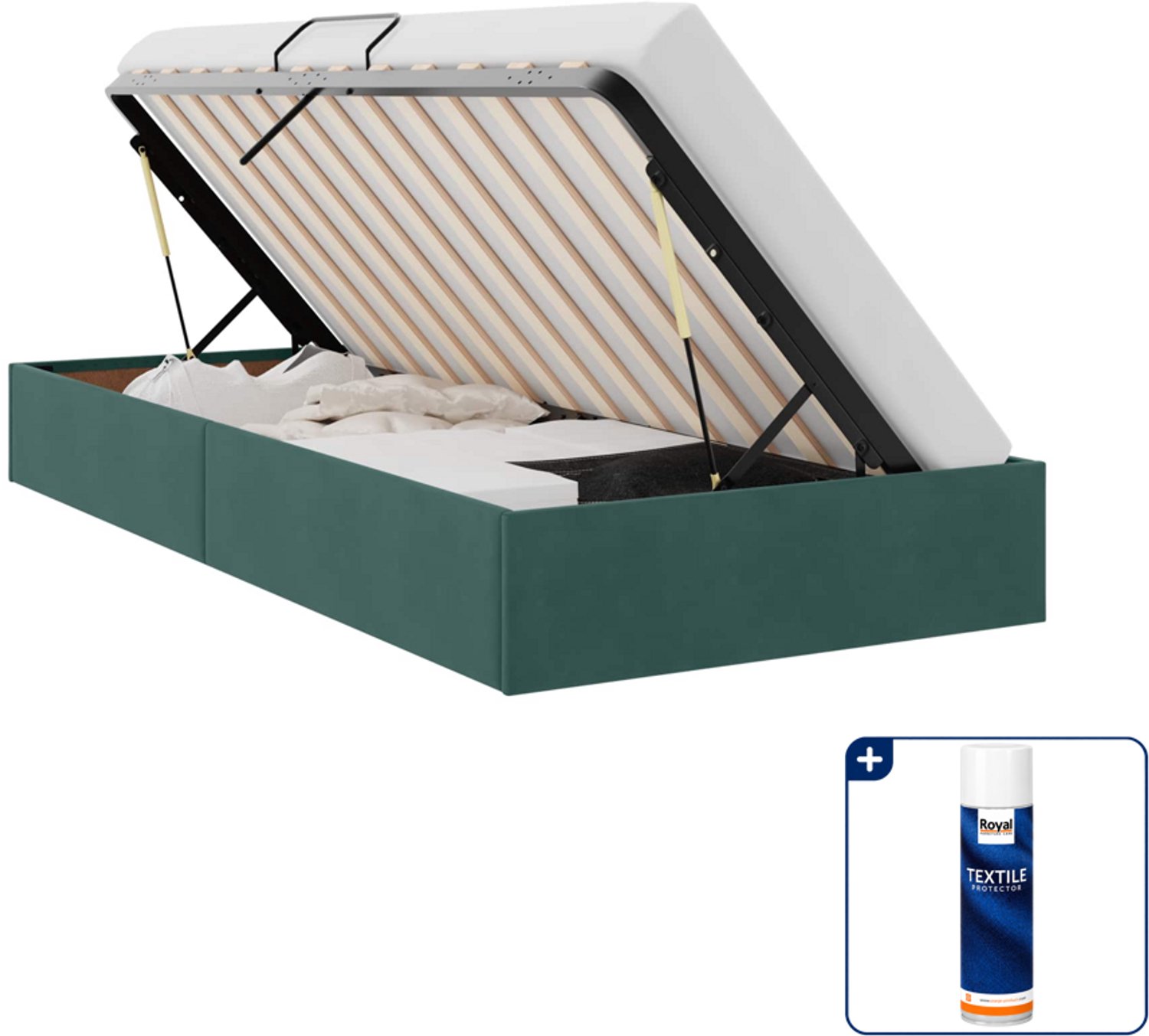 vidaXL ottoman bedframe - 90 x 200 cm - fluweel - donkergroen - Inclusief textielbeschermer 500 ml