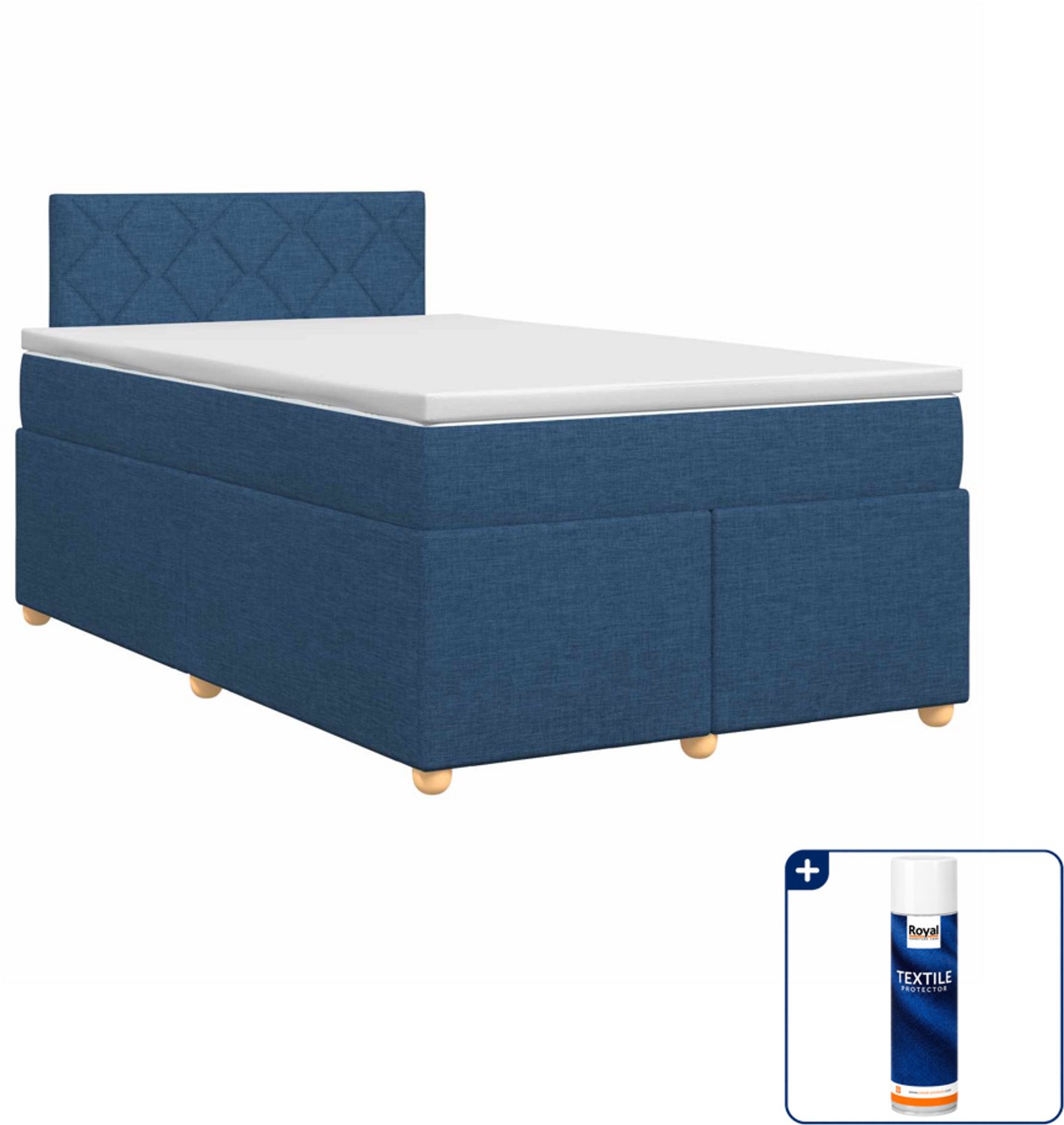 vidaXL boxspringbed met matras - 120 x 190 cm - stof - blauw - Inclusief textielbeschermer 500 ml