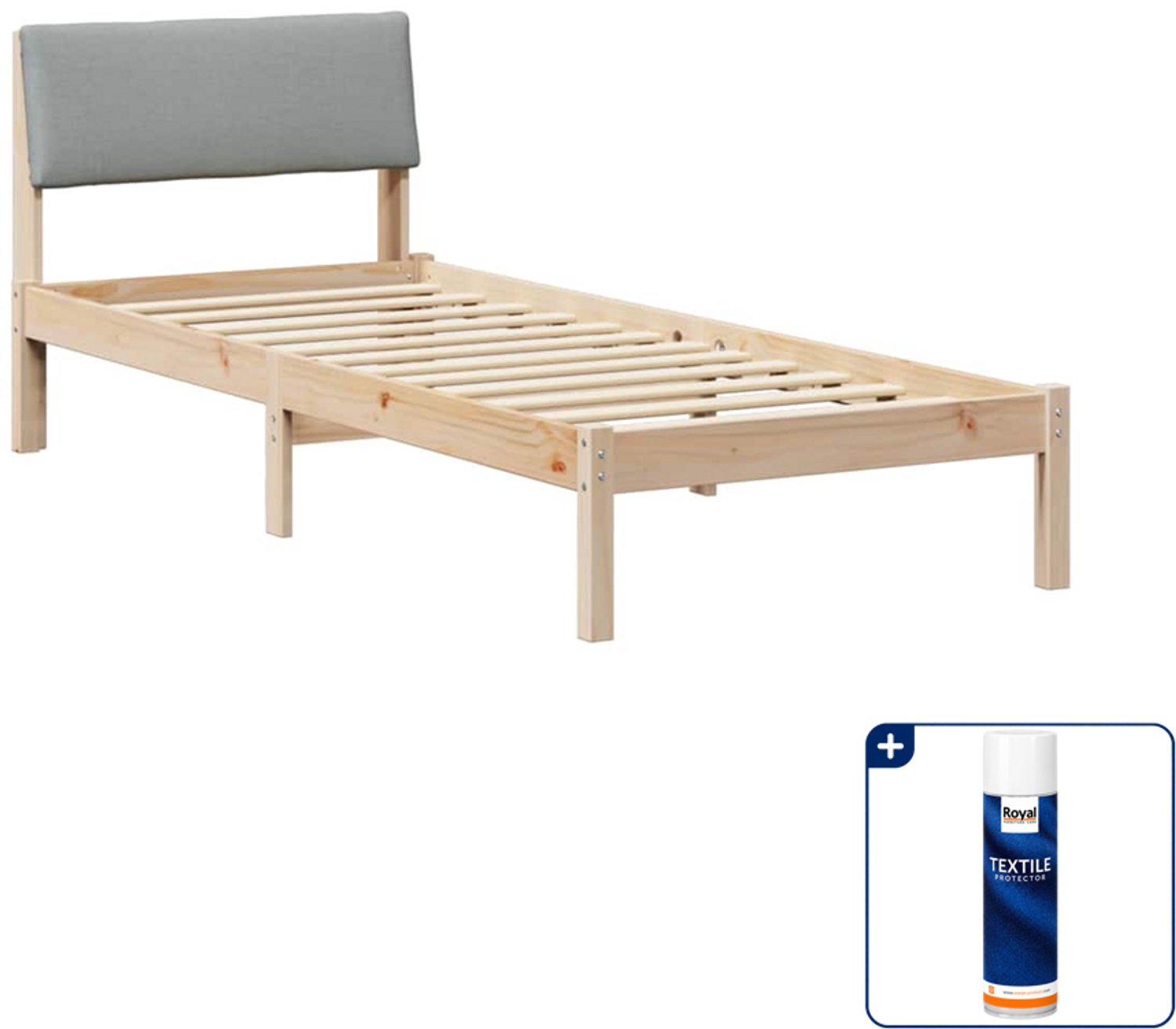 vidaXL bedframe - 75 x 190 cm - massief grenenhout - bruin/lichtgrijs - Inclusief textielbeschermer 500 ml