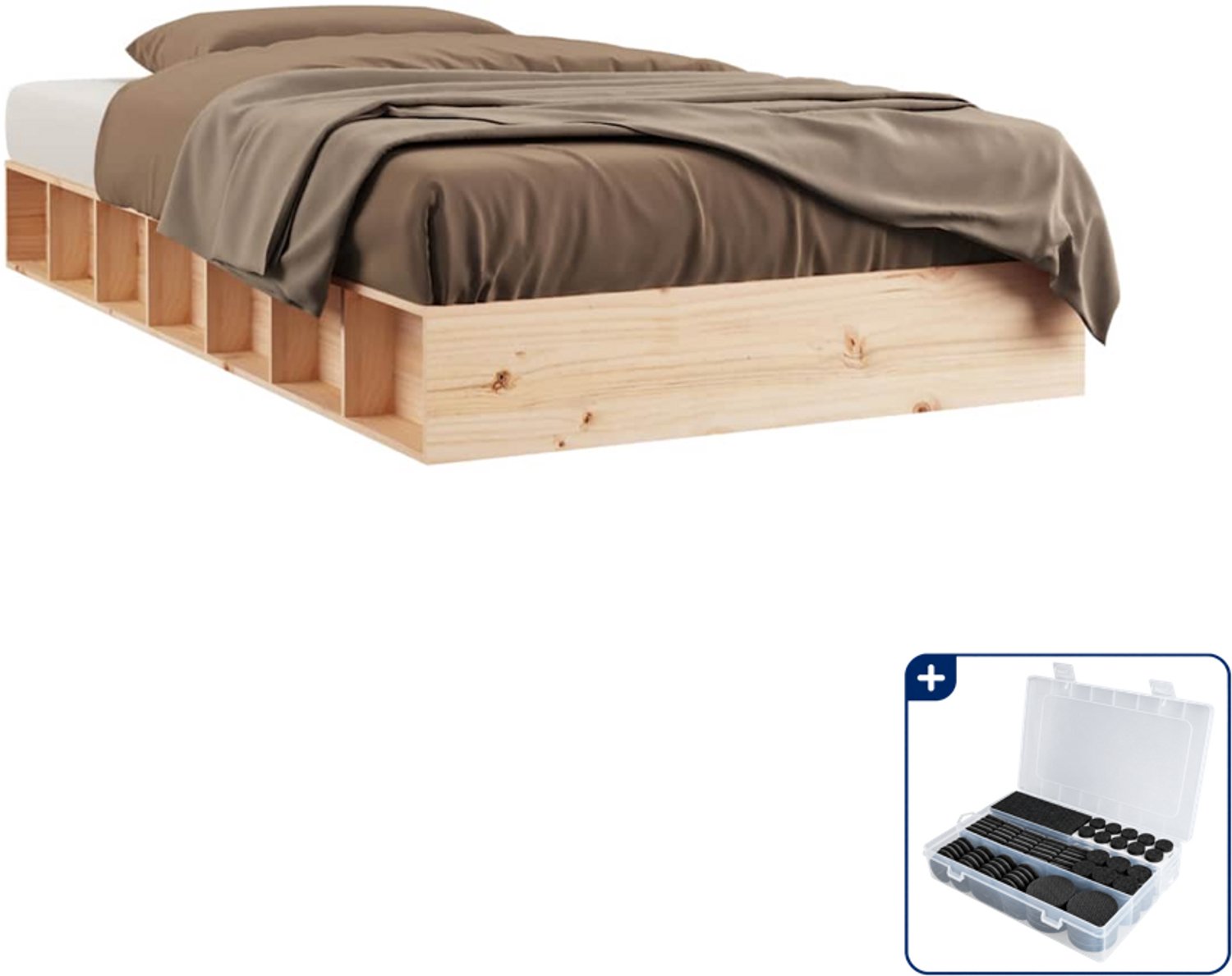 vidaXL bedframe - 90 x 200 cm - massief grenenhout - Inclusief antikrasvilt 177-delig Bruin