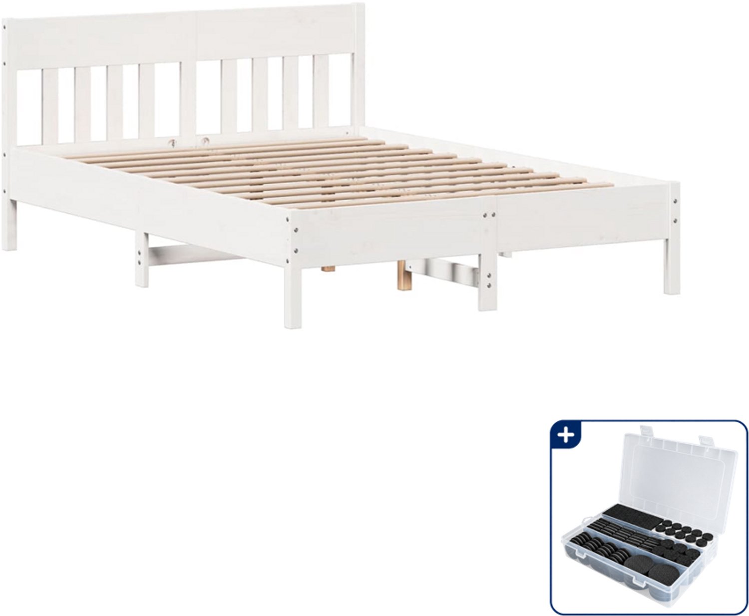 vidaXL Bedframe - 120 x 190 cm - massief grenenhout - wit - Inclusief antikrasvilt 177-delig
